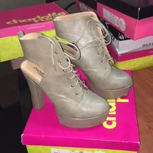 Taupe heel-less booties